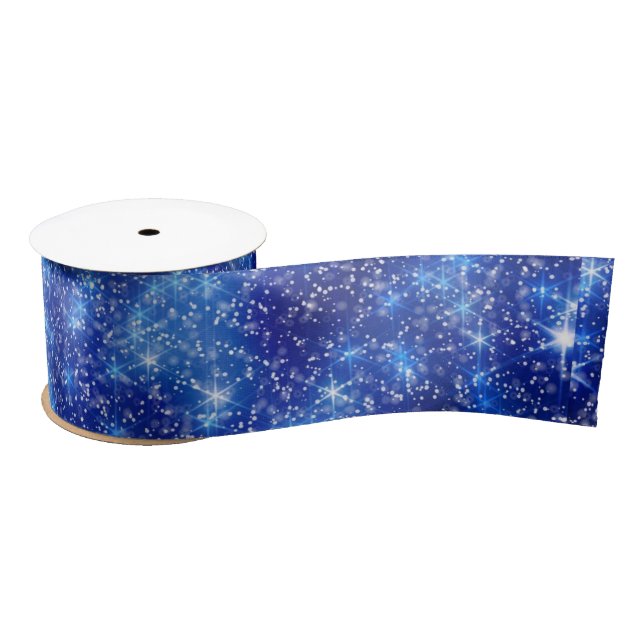Dark Blurred Blue Starry Stars Weihnachten  Satinband (Spule)