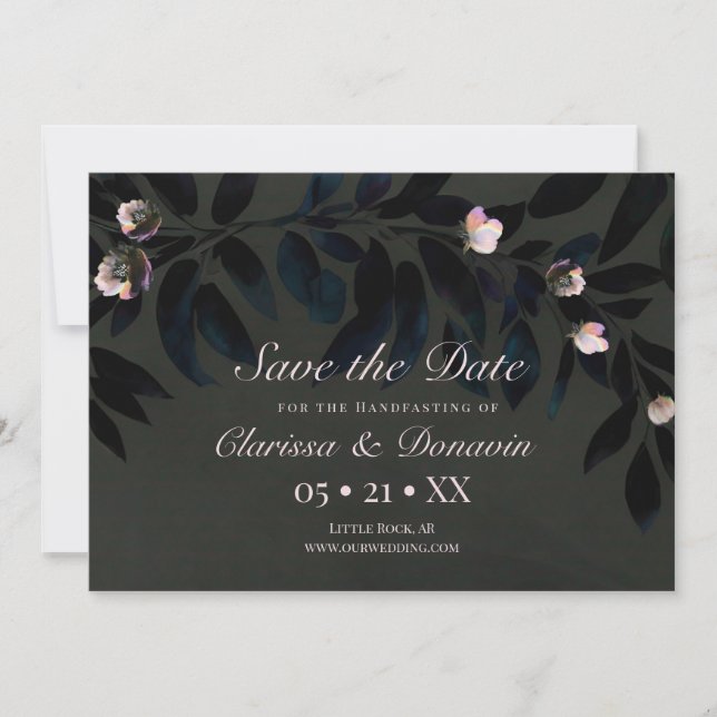 Dark Boho Floral Blätter Save the Date behandeln (Vorderseite)