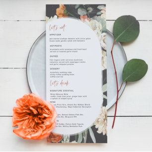 Dark Boho Floral Hochzeitsmenü Menükarte