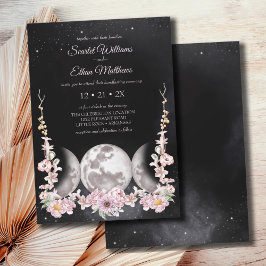 Dark Boho Floral Triple Moon Phase Handfasts Einladung