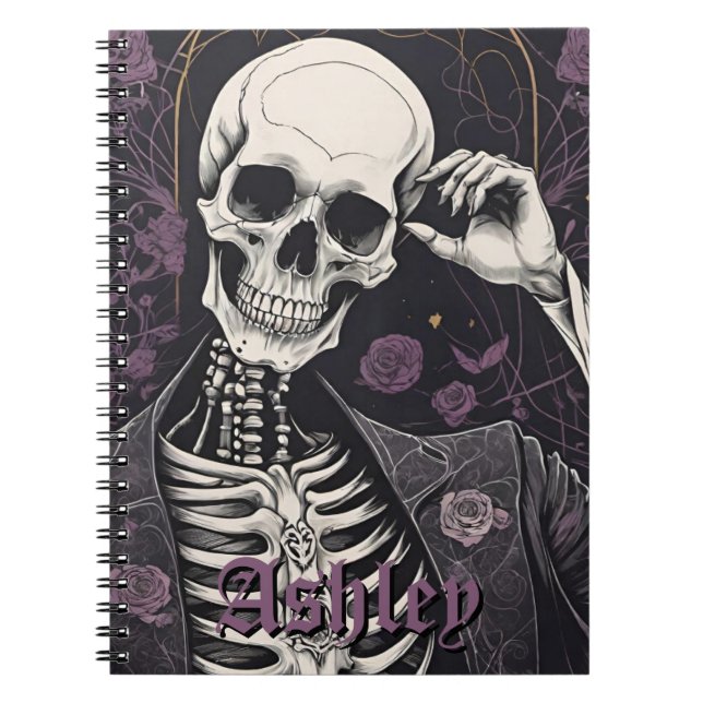 Dark Boho Gothic Skeleton & Roses Halloween Notizblock (Vorderseite)