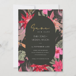 Dark Boho Red Blush Floral Save the Date einladen Dankeskarte