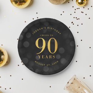Dark Bokeh Gold jubelt auf 90 Jahre Geburtstag Pappteller