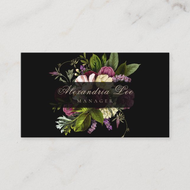 Dark Botanic Floral Business Cards Visitenkarte (Vorderseite)