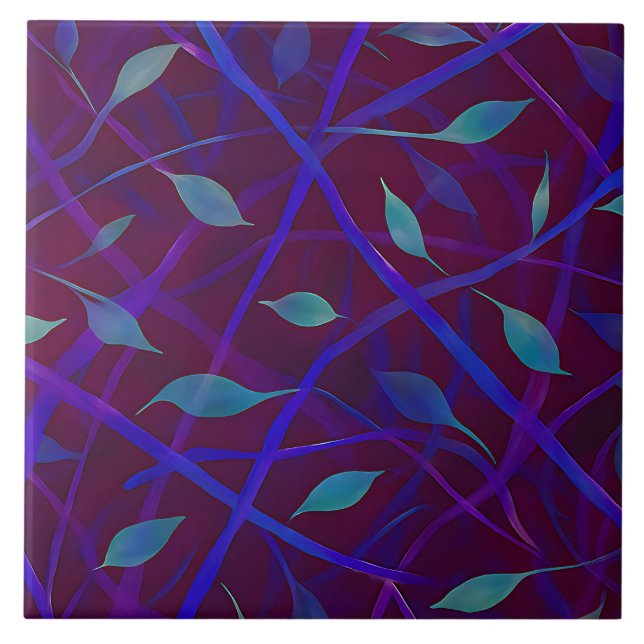 Dark Botanical Burgundy Jewel Foliage Abstrakt Fliese (Vorderseite)