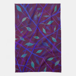 Dark Botanical Burgundy Jewel Foliage Monogram Geschirrtuch