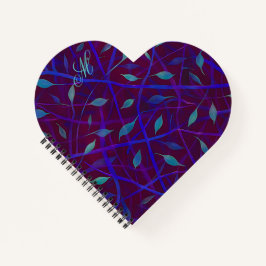 Dark Botanical Burgundy Jewel Foliage Monogram Notizbuch