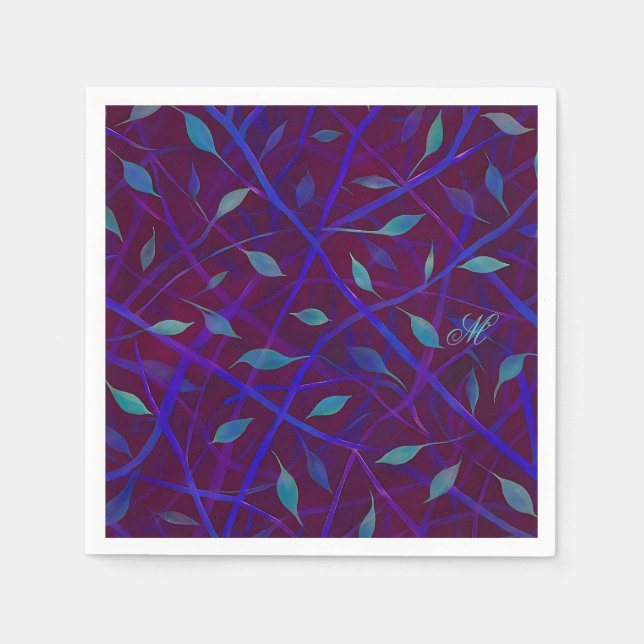 Dark Botanical Burgundy Jewel Foliage Monogram Serviette (Vorderseite)