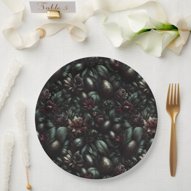 Dark Botanical Easter Paper Plates Pappteller (Hochzeit)