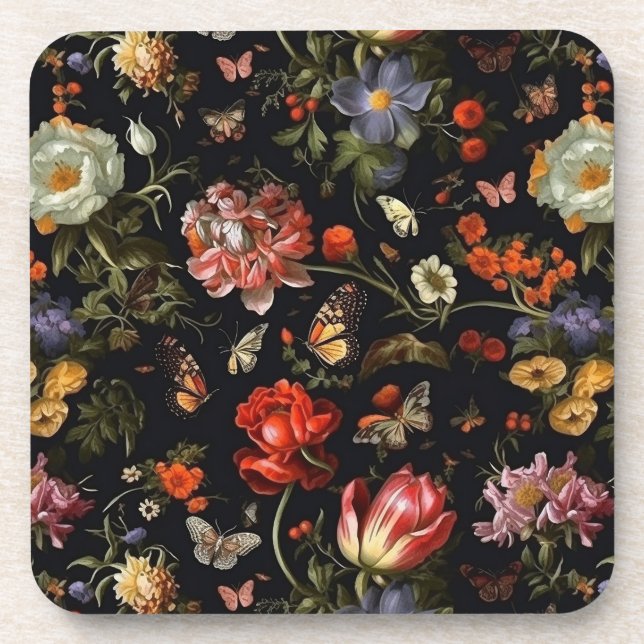 Dark Botanical Maximalist Baroque Floral Elegant Getränkeuntersetzer (Vorderseite)