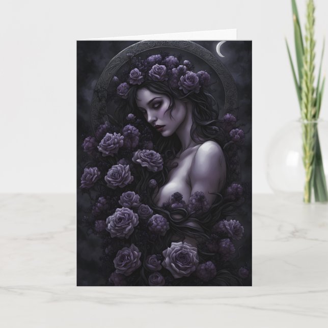 Dark Bouquet Goth Woman Halloween Feiertagskarte (Vorderseite)