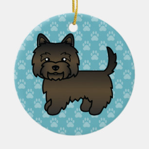Dark Brindle Cairn Terrier Cartoon Dog On Blue Keramikornament