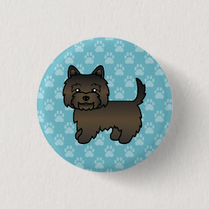 Dark Brindle Cairn Terrier Dog Illustration Blue Button