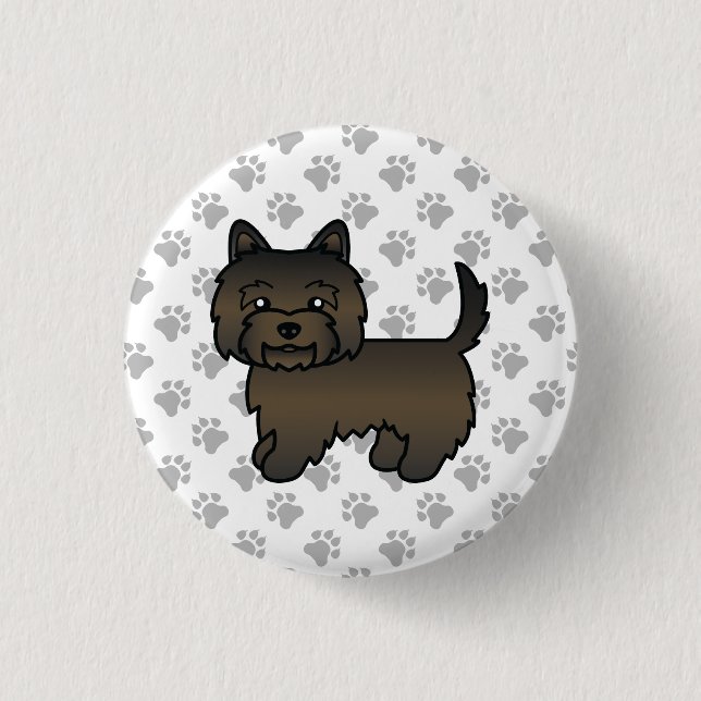 Dark Brindle Cairn Terrier Dog Illustration Paws Button (Vorderseite)