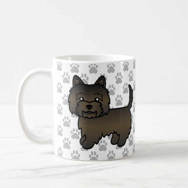 Dark Brindle Cairn Terrier Dog Illustration & Paws Kaffeetasse (Links)