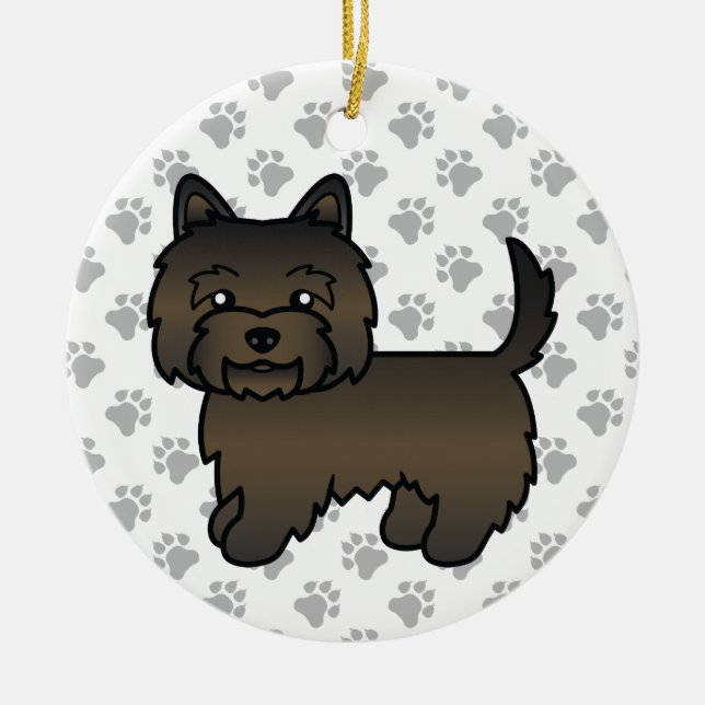 Dark Brindle Cairn Terrier Dog Illustration & Paws Keramik Ornament (Vorne)