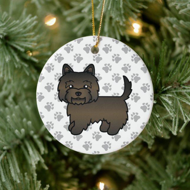 Dark Brindle Cairn Terrier Niedlicher Cartoon Dog Keramik Ornament (Baum)