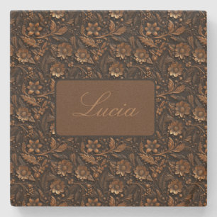 Dark Bronze Embossed Floral Personalisiert Steinuntersetzer