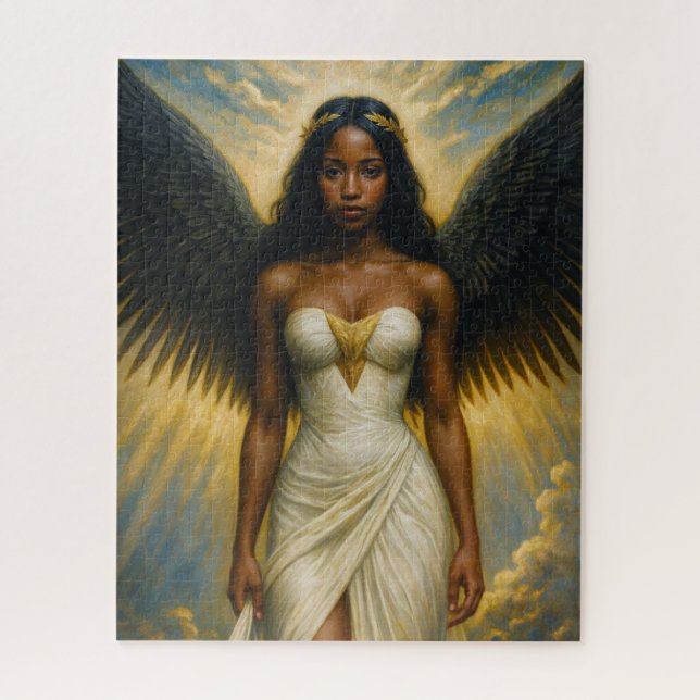 Dark Brown Angel Woman With Black Wings Puzzle (Vertikal)