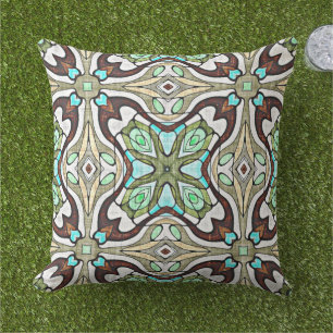Dark Brown Aqua Türkis Blue Green Tribal Art Kissen