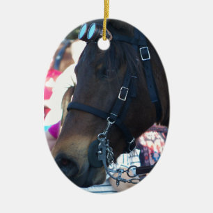 Dark Brown Arabian Horse mit Brille Keramik Ornament
