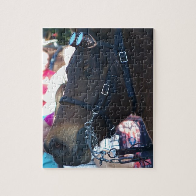 Dark Brown Arabian Horse mit Brille Puzzle (Vertikal)