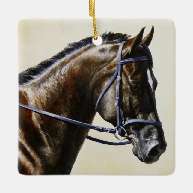Dark Brown Bay Trakehner Dressage Horse Keramikornament (Vorderseite)