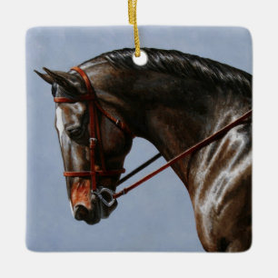 Dark Brown Bay Warmblut Dressurpferd Keramikornament