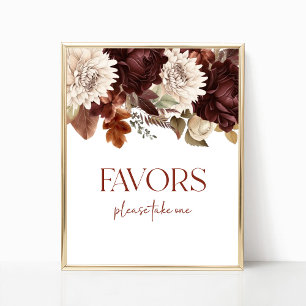 Dark Brown Burgundy Floral Gastgeschenke signieren Poster