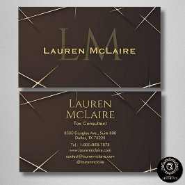Dark Brown & Gold Accent Monogram Business Card Visitenkarte
