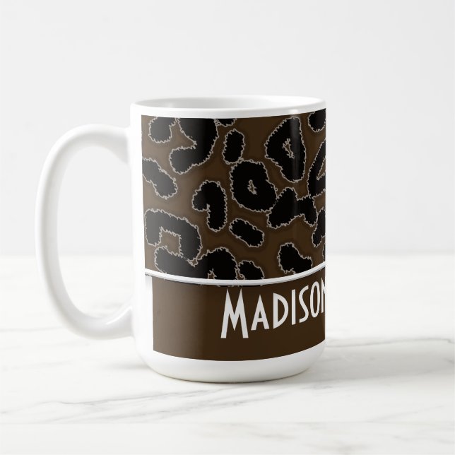 Dark Brown Leopard Animal Print Personalisiert Tasse (Links)