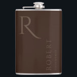 Dark Brown Masculine Monogram Trauzeugen Gift Flachmann<br><div class="desc">Diese einfache,  benutzerdefinierte Trauzeugen-Flasche enthält den Namen des personalisierten Trauzeugen oder Trauzeugen und Monogramm. Sie können den Hintergrund und die Farben der Schriftart ganz einfach ändern,  um sie an Ihre Veranstaltung anzupassen.</div>