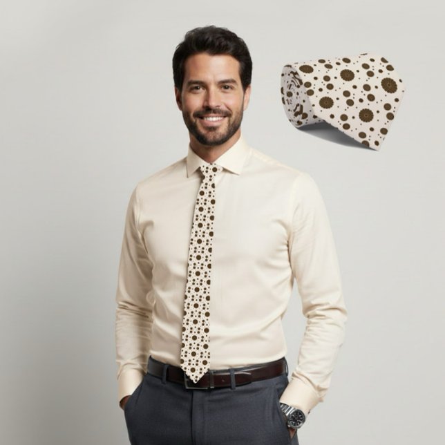 Dark Brown Micro Floral Beige Tie Krawatte (Von Creator hochgeladen)