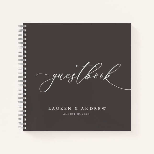 Dark Brown Minimalistisch Wedbook Notebook Notizbuch (Vorderseite)