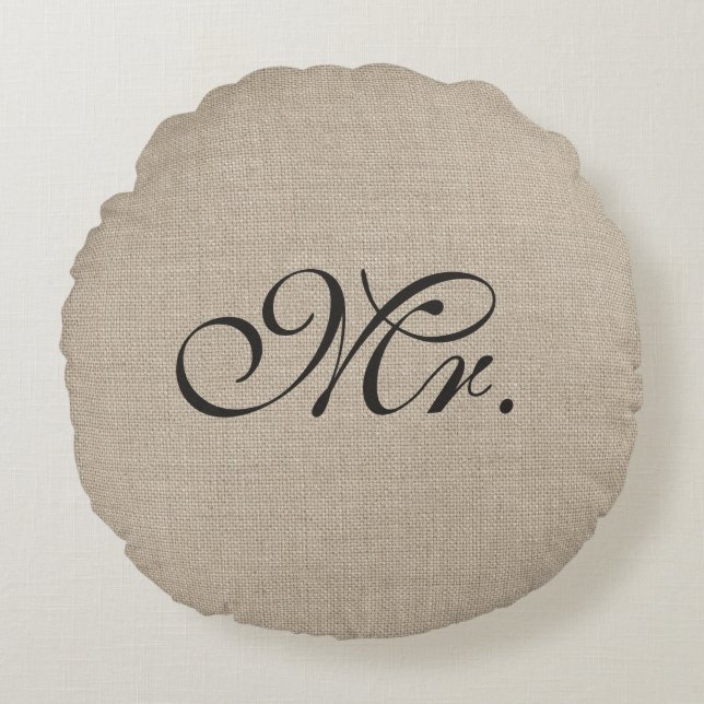 Dark Brown Mr. Burlap Round Throw Kissen (Vorderseite)