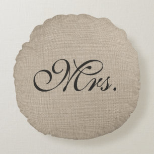Dark Brown Mrs. Burlap Round Throw Kissen