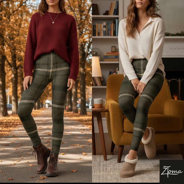 Dark Brown Neutral Rustic Military Tartan Leggings (Von Creator hochgeladen)