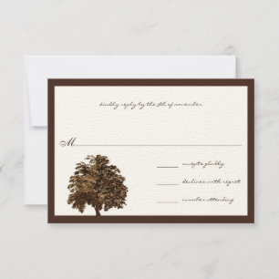 Dark Brown Oak Tree Wedding RSVP Einladung