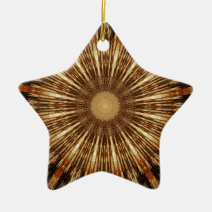 Dark Brown Orange Kaleidoscope Mandala Art Keramik Ornament