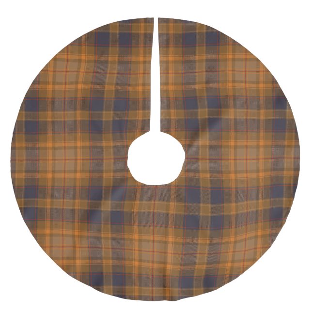 Dark Brown Orange Violet Tartan Karierte Weihnacht Polyester Weihnachtsbaumdecke (Vorderseite)