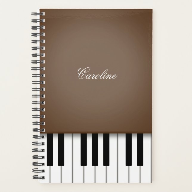 Dark Brown Piano Keyboard Personalisiert Music Planer (Vorderseite)