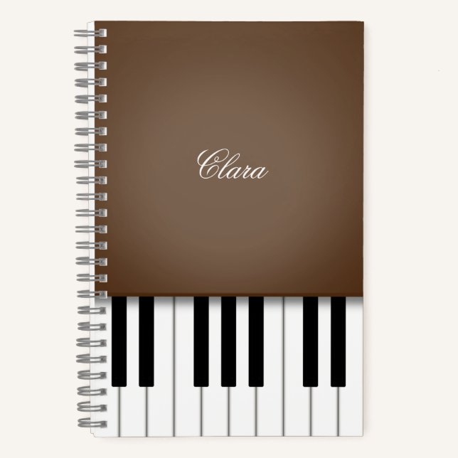 Dark Brown Piano Music Tastatur Personalisiert Notizbuch (Vorderseite)