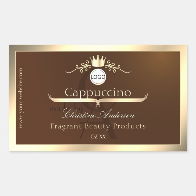 Dark Brown Product Label Gold Frame Logo Monogram Rechteckiger Aufkleber (Vorderseite)