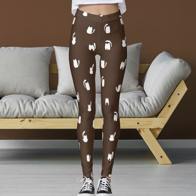 Dark Brown White Animals Pets Kittens Cats Pattern Leggings (Von Creator hochgeladen)