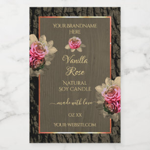 Dark Brown Wood Grain Pink Roses Produktkennzeichn Lebensmitteletikett