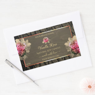 Dark Brown Wood Grain Pink Roses Produktkennzeichn Rechteckiger Aufkleber