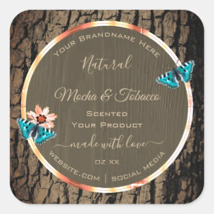 Dark Brown Wood Grain Product Labels Butterfells Quadratischer Aufkleber