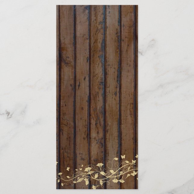 Dark Brown Wood Wedding Program Menu Programm (Vorderseite)