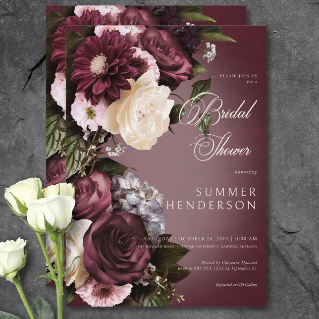 Dark Burgundy & Cream Blur Brautparty Einladung (Dark Burgundy & Cream Blur Floral Bridal Shower Invitation)