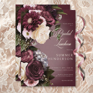 Dark Burgundy & Cream Blur Floral Bridal Luncheon Einladung